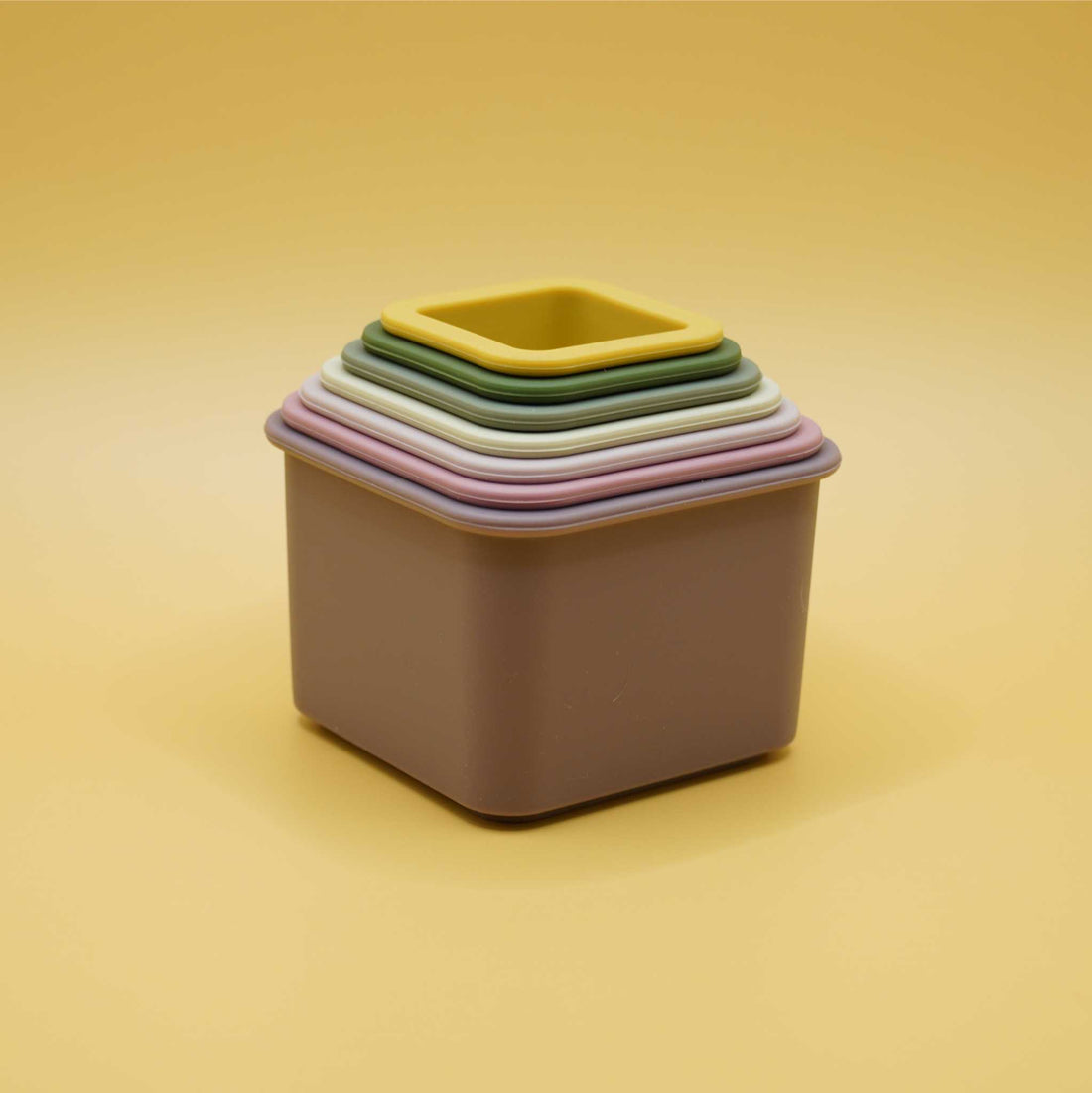 vibrant square silicone stacking cups stacked together