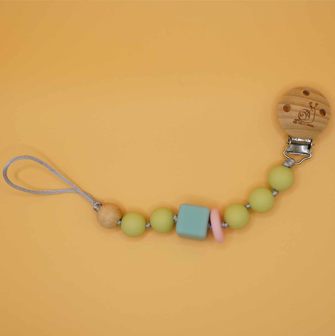 pacifier clip with colorful bamboo and silicone teethers