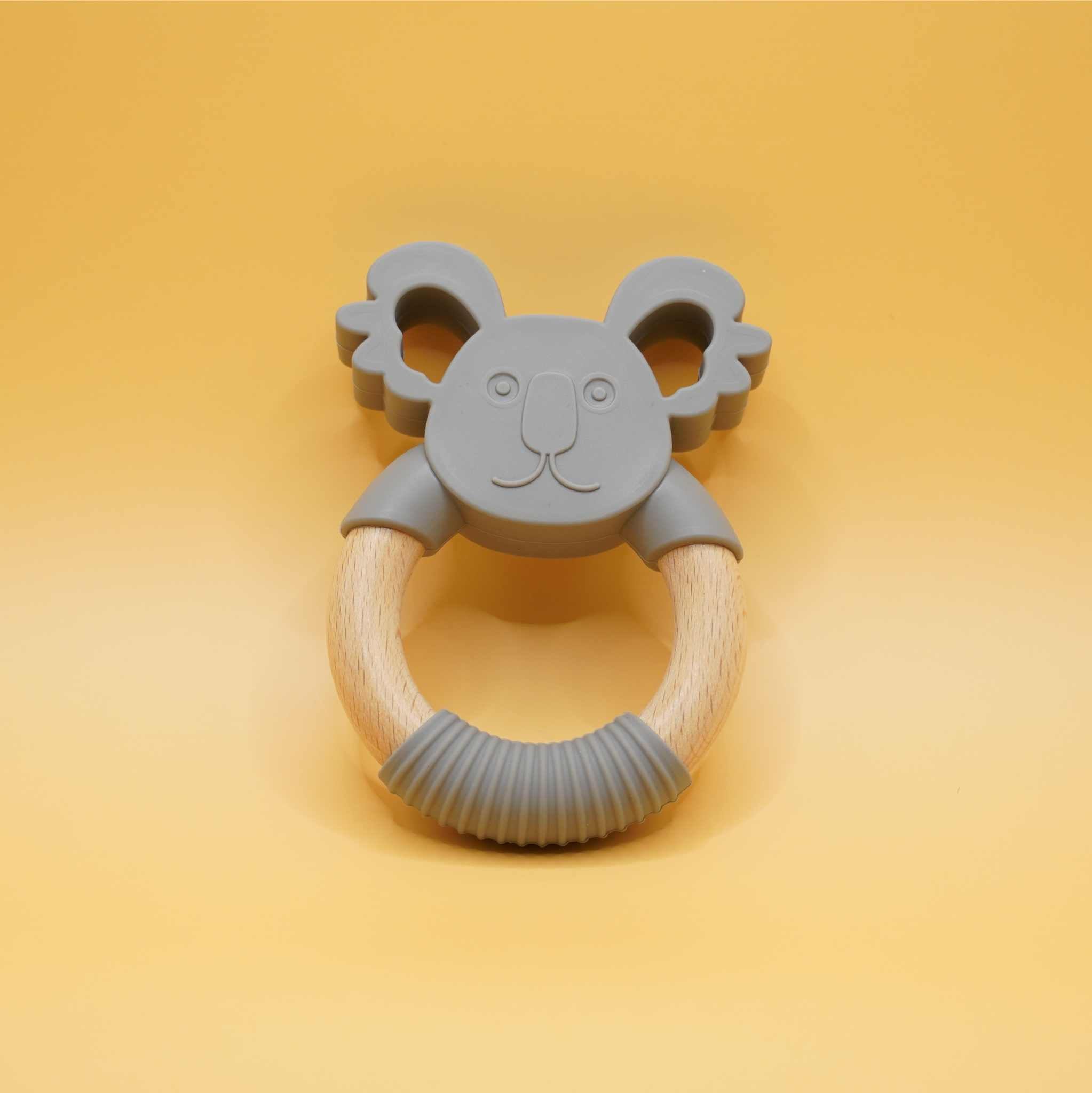 koala cuddle bamboo and silicone teether ring for babies