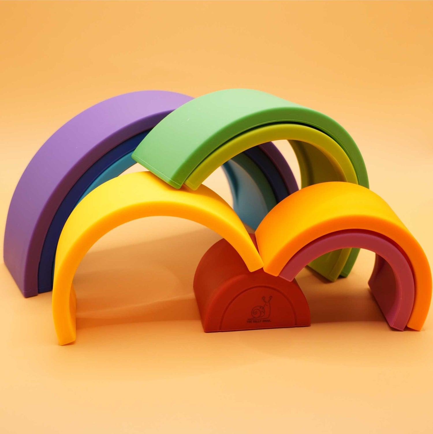 pieces stacked of radiant rainbow silicone stacking toy