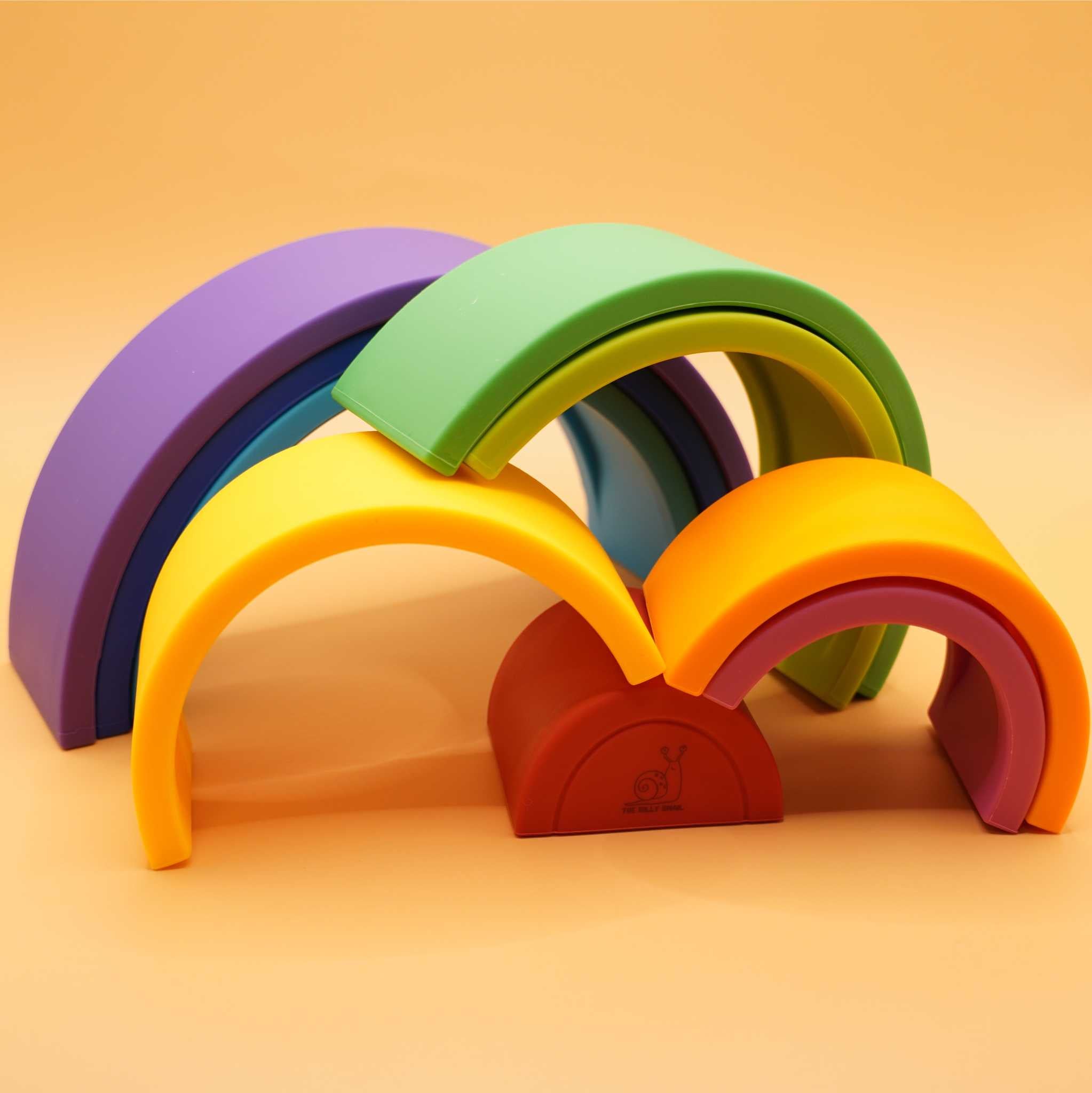 pieces stacked of radiant rainbow silicone stacking toy